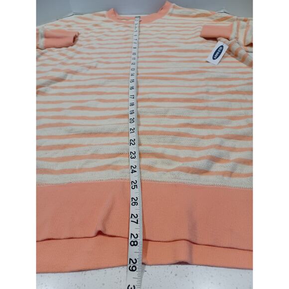Old Navy Loose Striped Cali-Fleece Terry Tunic Sweatshirt coral and cream Size M - Picture 5 of 5